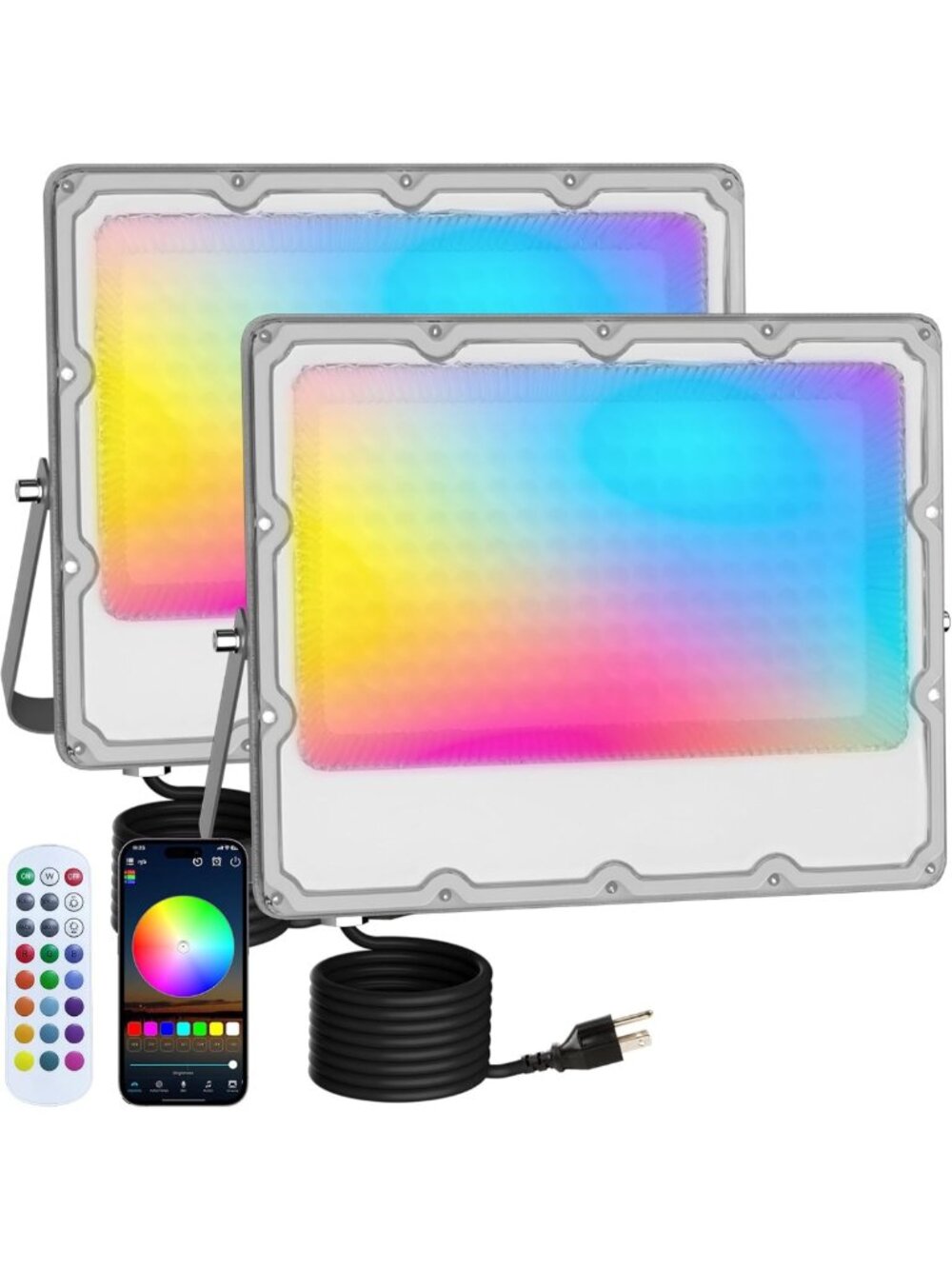 Color Changing RGB LED Flood Lights, 150W, 15000LM Bright Outdoor Lighting